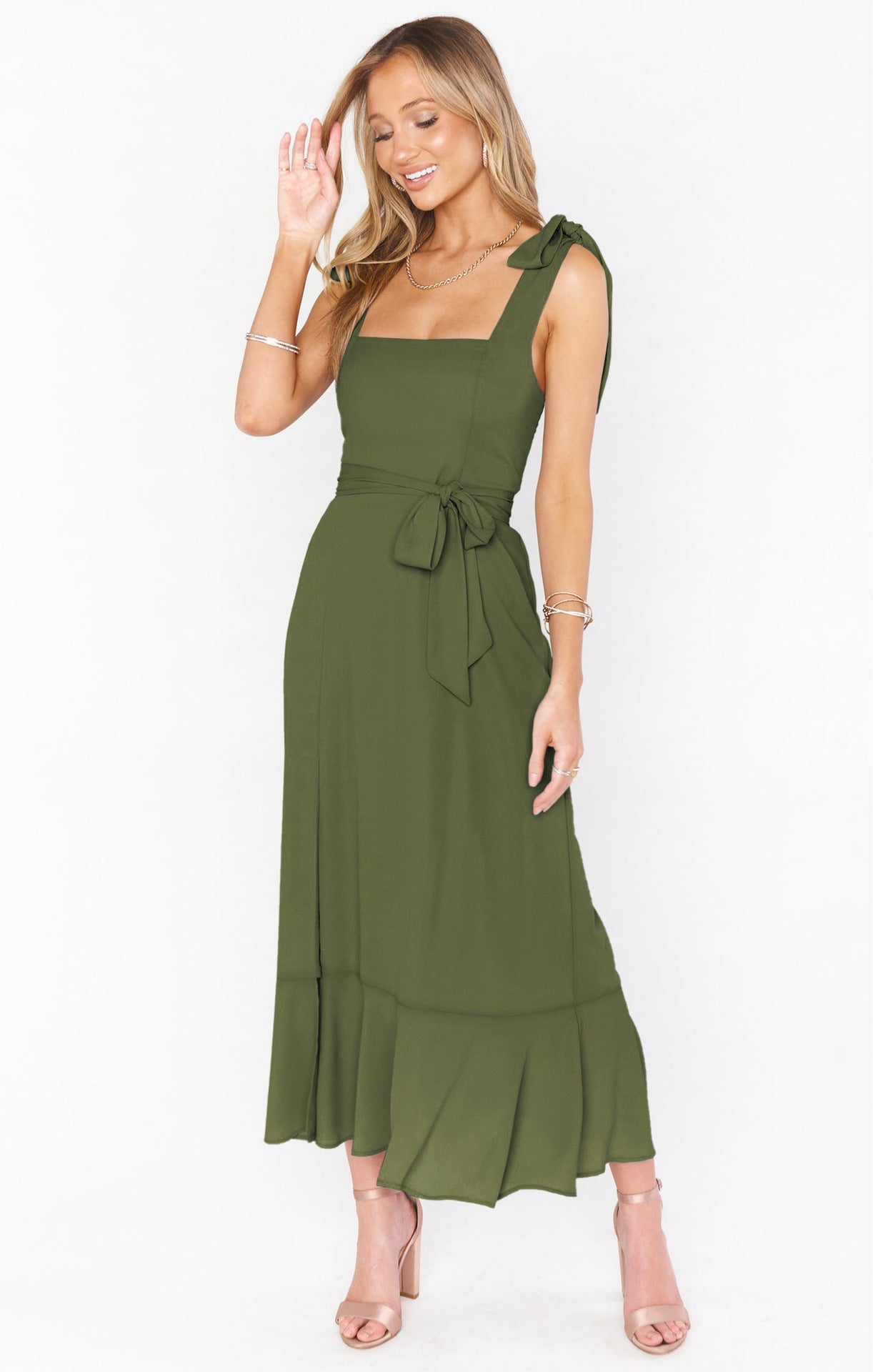 Temperament Suspender Split Dress With Lace-up Design Fashion Summer Ruffled Beach Dresses For Women NommL