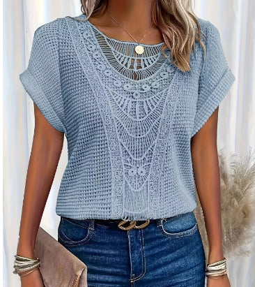 Summer Hollow Out Short-sleeved T-shirt Fashion Ethnic Style Tops Women's Clothing NommL