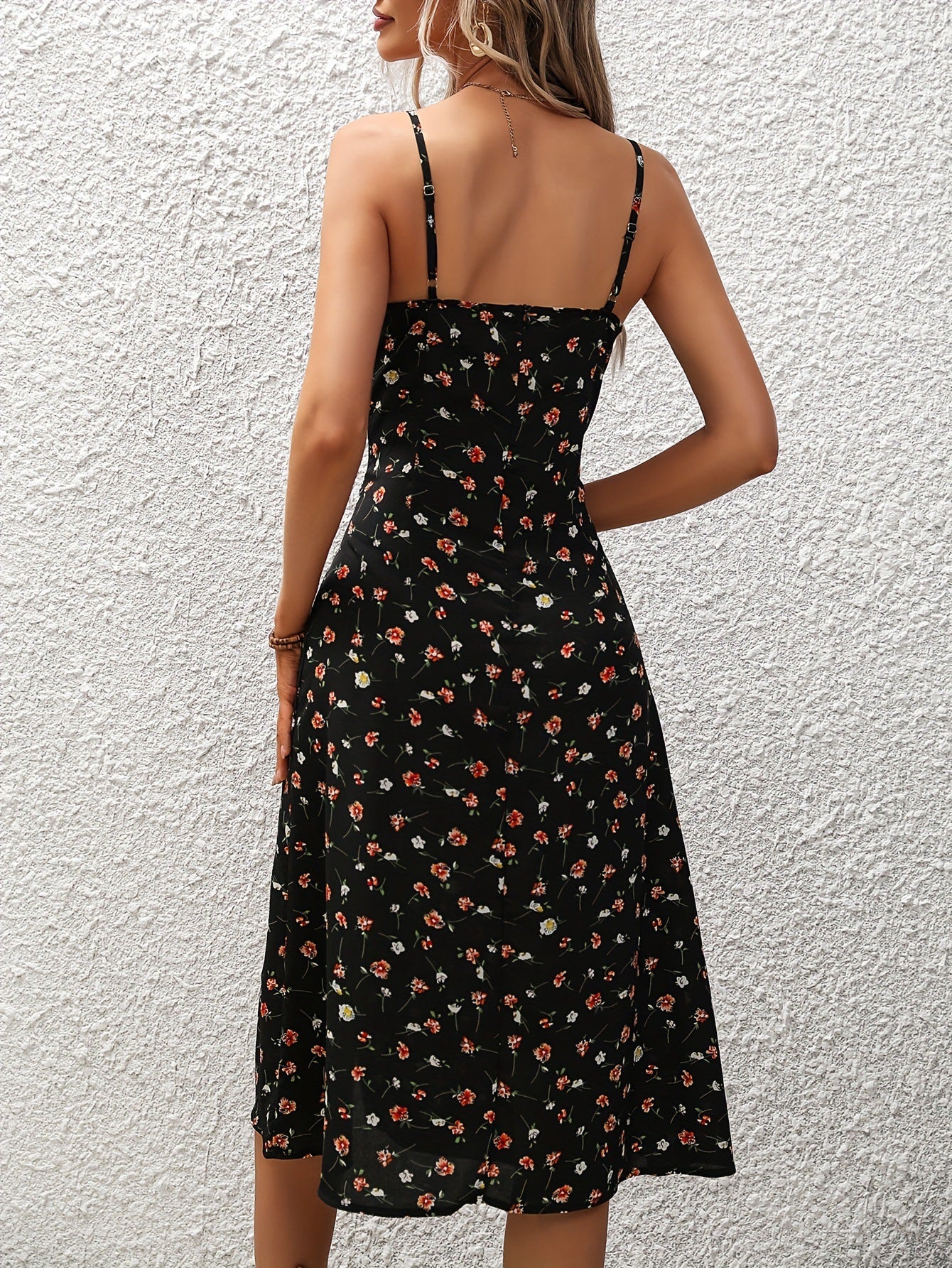 New Polka Dot Print Suspender Dress Summer Sexy Split Long Dresses For Womens Clothing NommL