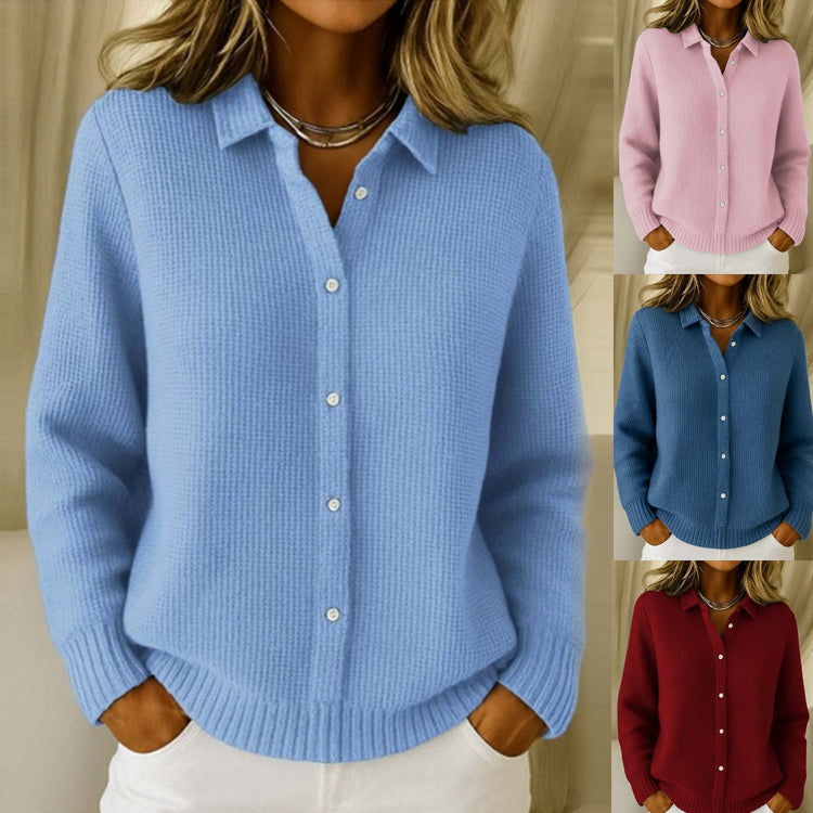 Casual Fashion Button Knitted Lapel Sweater For Women Long Sleeve Knitted Sweaters Tops Winter Jumper NommL