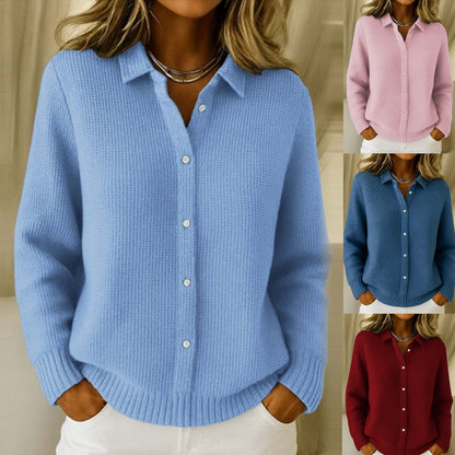 Casual Fashion Button Knitted Lapel Sweater For Women Long Sleeve Knitted Sweaters Tops Winter Jumper NommL