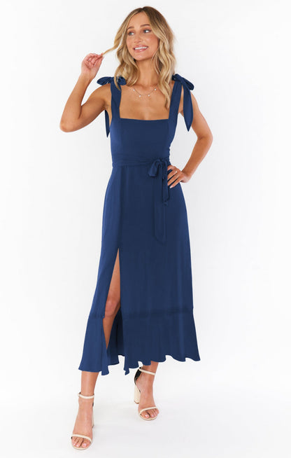 Temperament Suspender Split Dress With Lace-up Design Fashion Summer Ruffled Beach Dresses For Women NommL