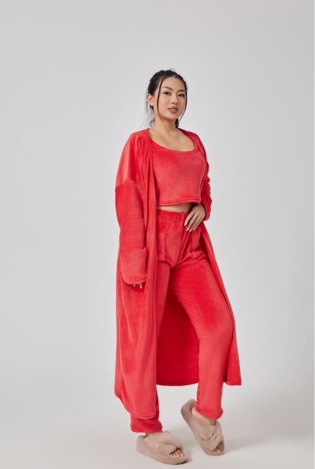 Cozy Pajama Set, 3 Piece Lounge Set, Cute Loungewear, Warm Suit Sets, Matching Set, Lounge Set, 3 Piece Pant Sets, Women Winter Dress NommL