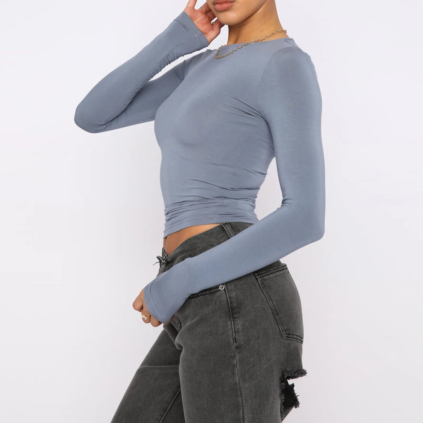 Women's Clothing Fashion Slim Long-sleeved Pullovers Tops Solid Causal Fit Shirts NommL