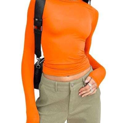 Women's Clothing Fashion Slim Long-sleeved Pullovers Tops Solid Causal Fit Shirts NommL