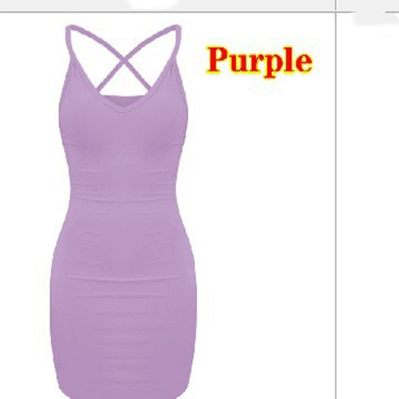 Pure Color Simple Hanging Neck Tight-fitting Hip Skirt NommL