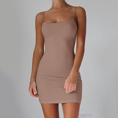 Pure Color Simple Hanging Neck Tight-fitting Hip Skirt NommL
