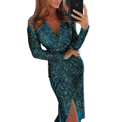 Women Clothes Bodycon Dresses New Ladies Bronzing Long-sleeved NommL
