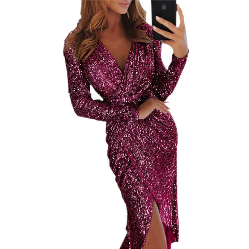 Women Clothes Bodycon Dresses New Ladies Bronzing Long-sleeved NommL