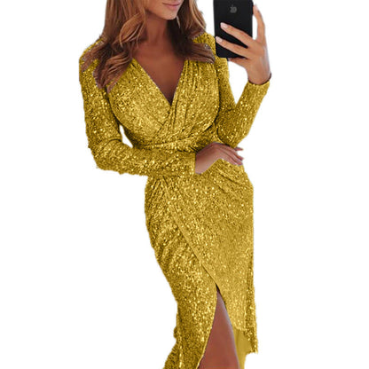 Women Clothes Bodycon Dresses New Ladies Bronzing Long-sleeved NommL