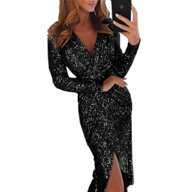 Women Clothes Bodycon Dresses New Ladies Bronzing Long-sleeved NommL