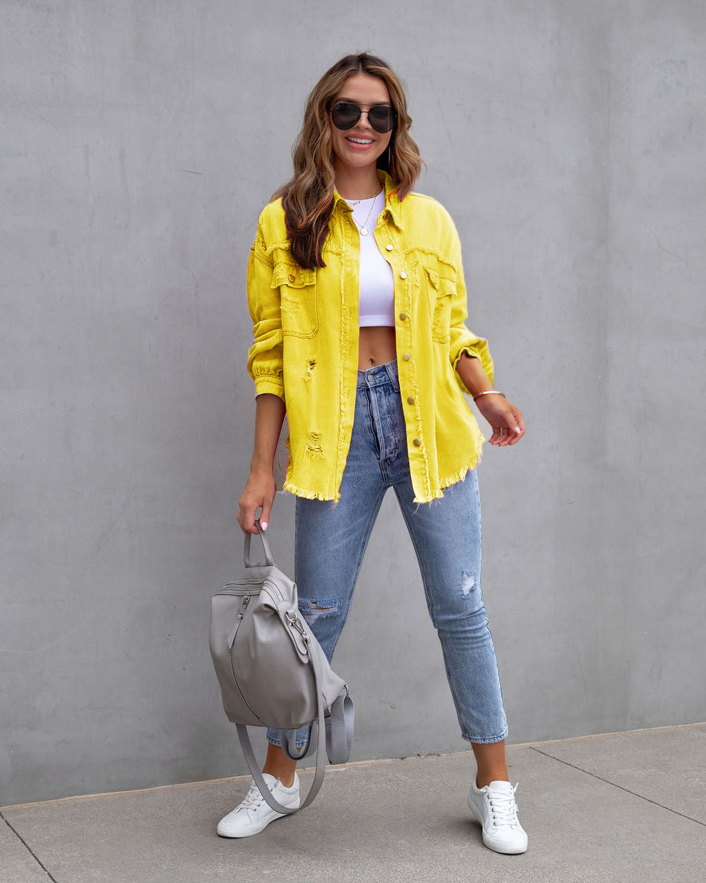 Fashion Ripped Shirt Jacket Female Autumn And Spring Casual Tops Womens Clothing NommL