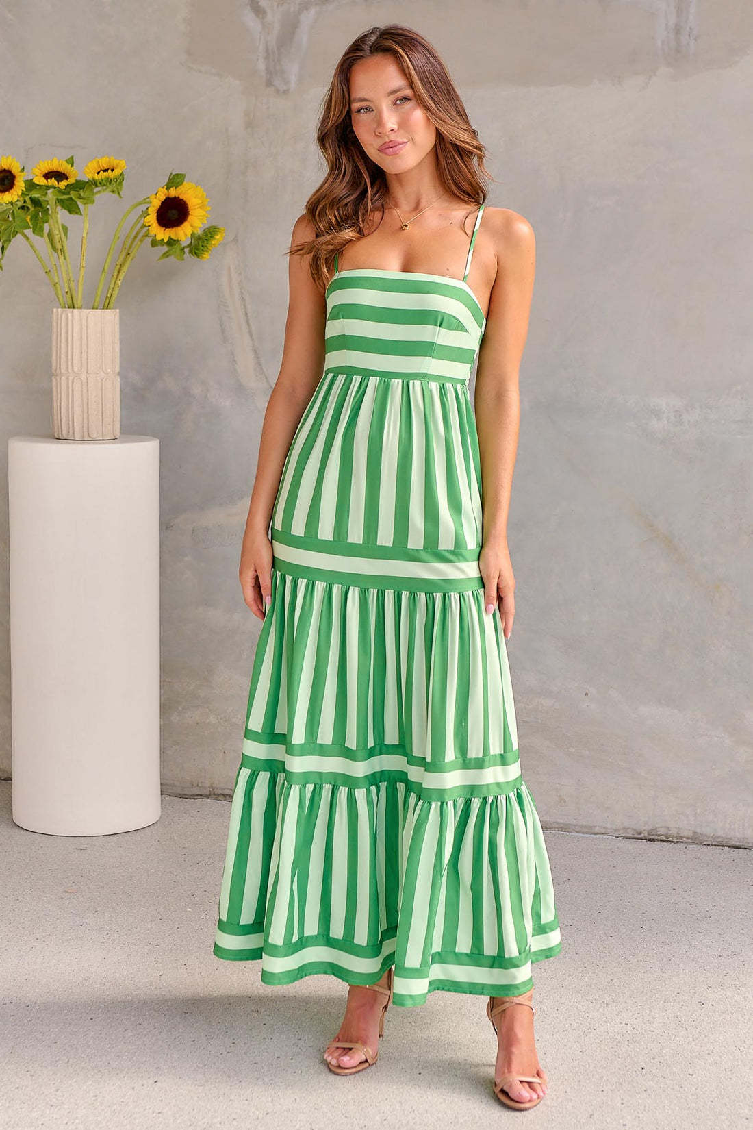 Summer Striped Printed Suspender Long Dress With Pockets Fashion Square Neck Backless Dresses For Beach Vacation Women Clothing NommL