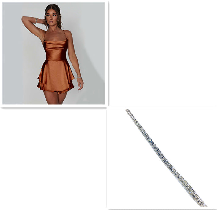 Sexy Suspender Skirt For Women Elegant Slim Strap Satin Backless Lace Up A-Line Short Dress Lady NommL
