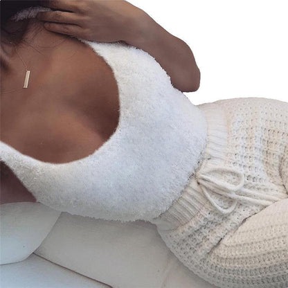 3pcs Womens Clothing Long Sleeve Crop Tank Top And Drawstring Shorts Pajama Set NommL