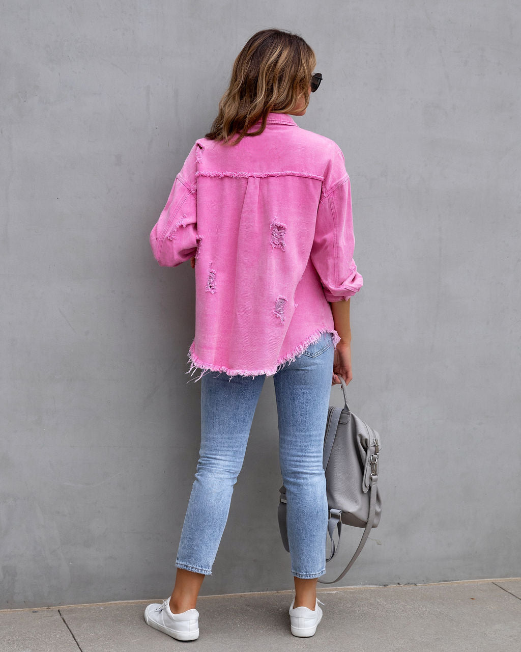 Fashion Ripped Shirt Jacket Female Autumn And Spring Casual Tops Womens Clothing NommL