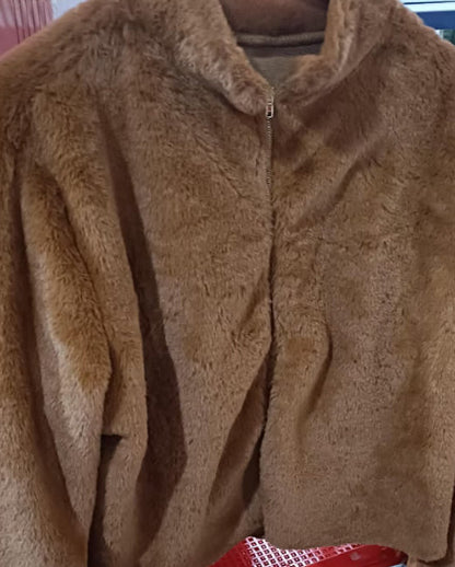 Fashion Stand Collar Plush Jacket Winter Casual Turtleneck Zipper Coat Fleece Tops Women's Clothing NommL