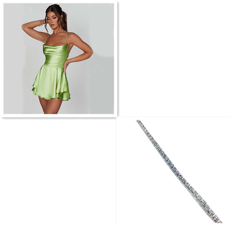 Sexy Suspender Skirt For Women Elegant Slim Strap Satin Backless Lace Up A-Line Short Dress Lady NommL
