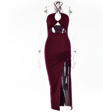 Sexy Halterneck Lace-up Split Dress Summer Y2K Fashion Party Baech Long Dresses For Womens Clotjing NommL