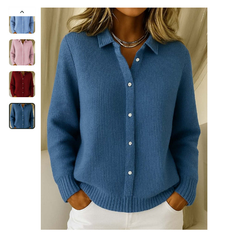 Casual Fashion Button Knitted Lapel Sweater For Women Long Sleeve Knitted Sweaters Tops Winter Jumper NommL