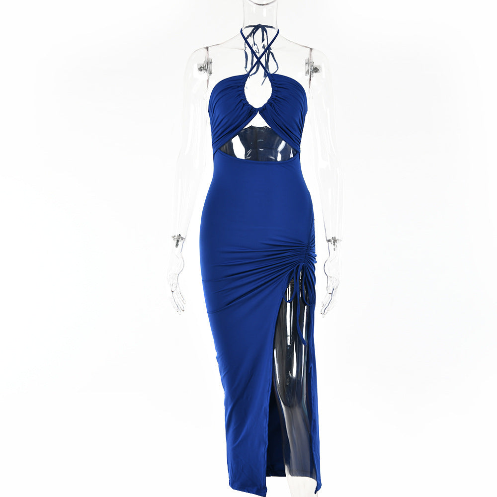 Sexy Halterneck Lace-up Split Dress Summer Y2K Fashion Party Baech Long Dresses For Womens Clotjing NommL