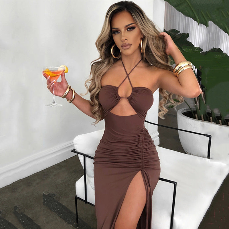 Sexy Halterneck Lace-up Split Dress Summer Y2K Fashion Party Baech Long Dresses For Womens Clotjing NommL