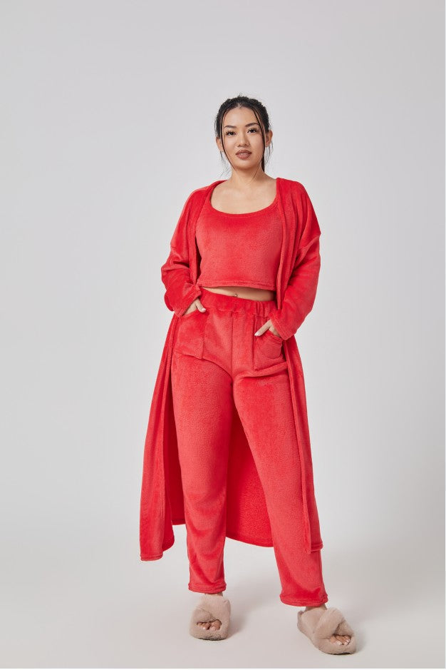 Cozy Pajama Set, 3 Piece Lounge Set, Cute Loungewear, Warm Suit Sets, Matching Set, Lounge Set, 3 Piece Pant Sets, Women Winter Dress NommL