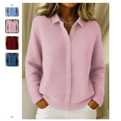 Casual Fashion Button Knitted Lapel Sweater For Women Long Sleeve Knitted Sweaters Tops Winter Jumper NommL