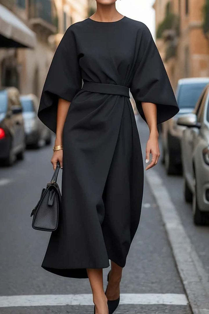 Loose Batwing Sleeve Dress Fashion Waist-tighted Solid Color Elegant Dresses For Women Clothing NommL