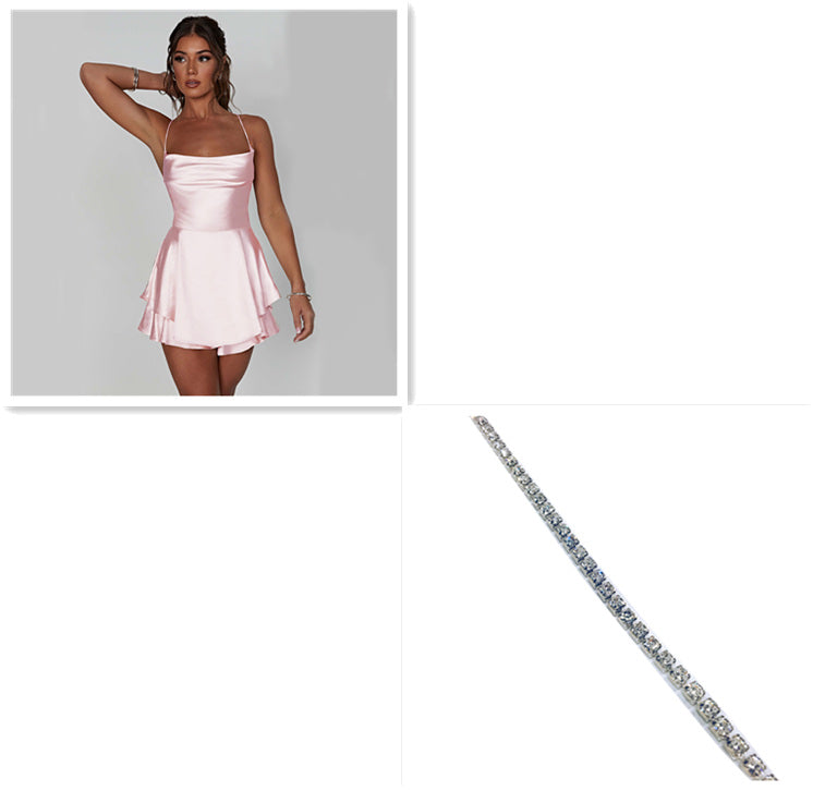 Sexy Suspender Skirt For Women Elegant Slim Strap Satin Backless Lace Up A-Line Short Dress Lady NommL