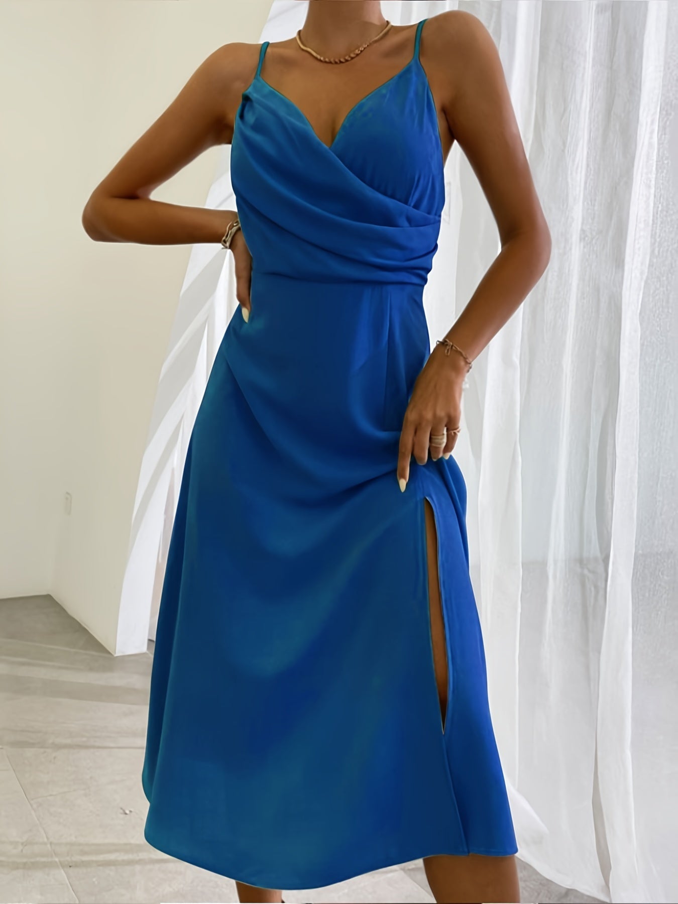 V-neck Slit Sling Dress Summer Fashion Sexy Slim Suspender Dresses For Women Clothing NommL
