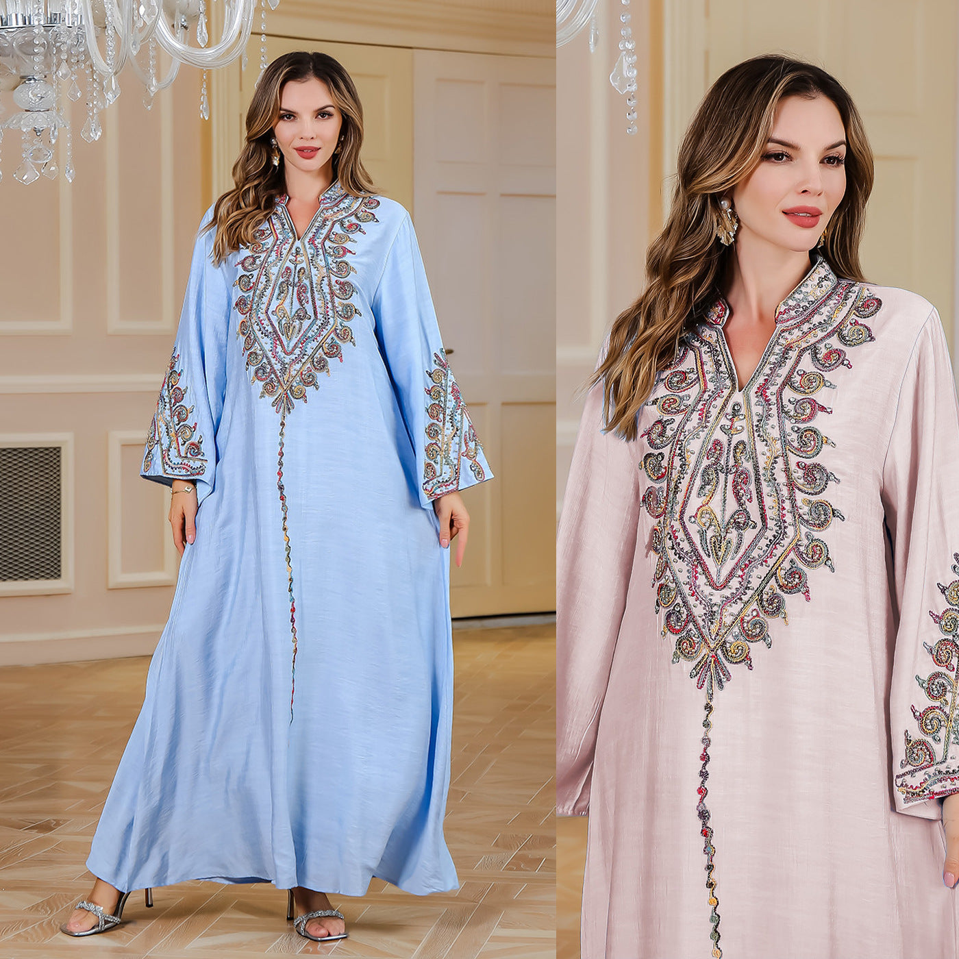 Rope Embroidered Robe Gown Elegant Dress NommL
