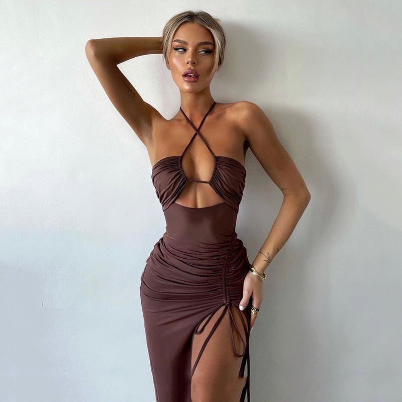 Sexy Halterneck Lace-up Split Dress Summer Y2K Fashion Party Baech Long Dresses For Womens Clotjing NommL