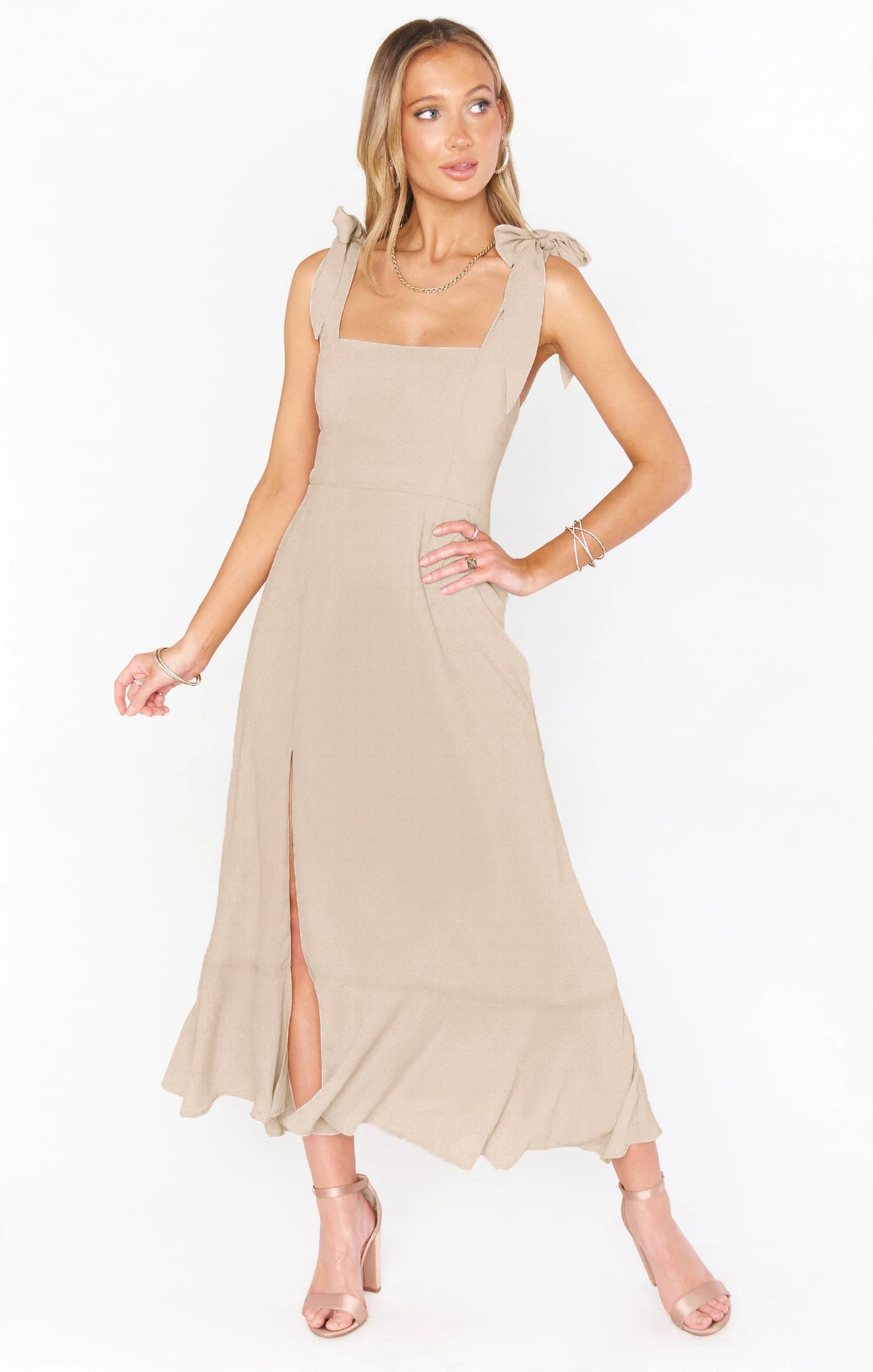 Temperament Suspender Split Dress With Lace-up Design Fashion Summer Ruffled Beach Dresses For Women NommL