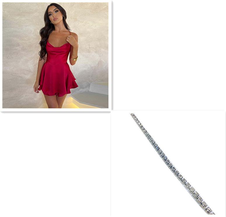 Sexy Suspender Skirt For Women Elegant Slim Strap Satin Backless Lace Up A-Line Short Dress Lady NommL