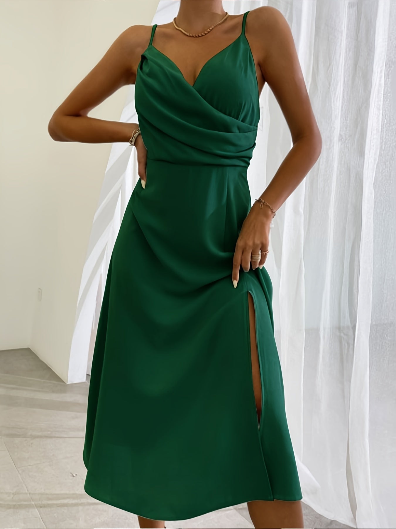 V-neck Slit Sling Dress Summer Fashion Sexy Slim Suspender Dresses For Women Clothing NommL