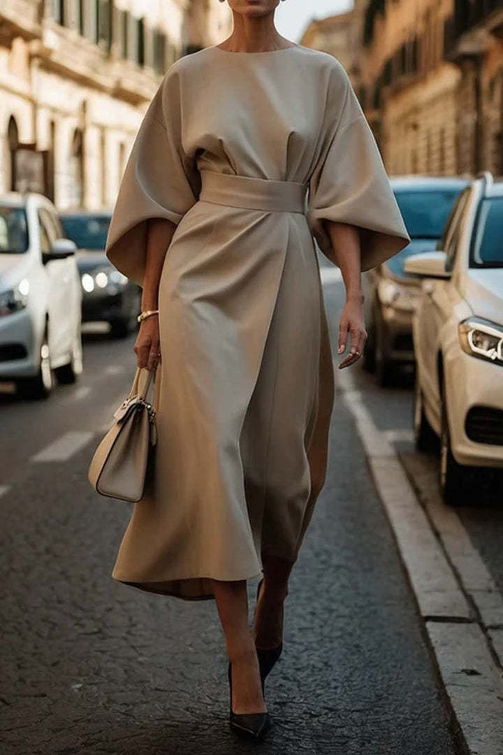Loose Batwing Sleeve Dress Fashion Waist-tighted Solid Color Elegant Dresses For Women Clothing NommL