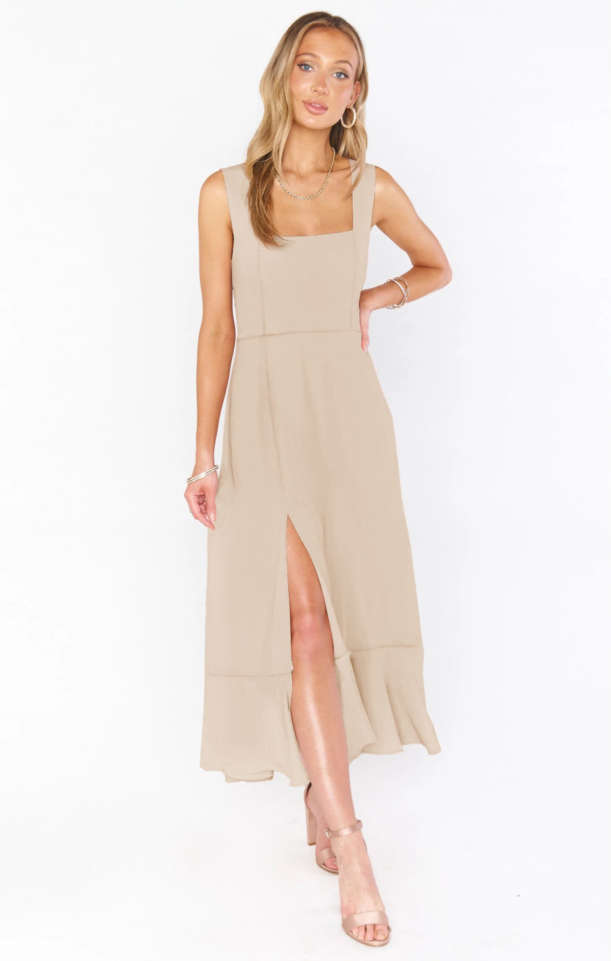 Temperament Suspender Split Dress With Lace-up Design Fashion Summer Ruffled Beach Dresses For Women NommL