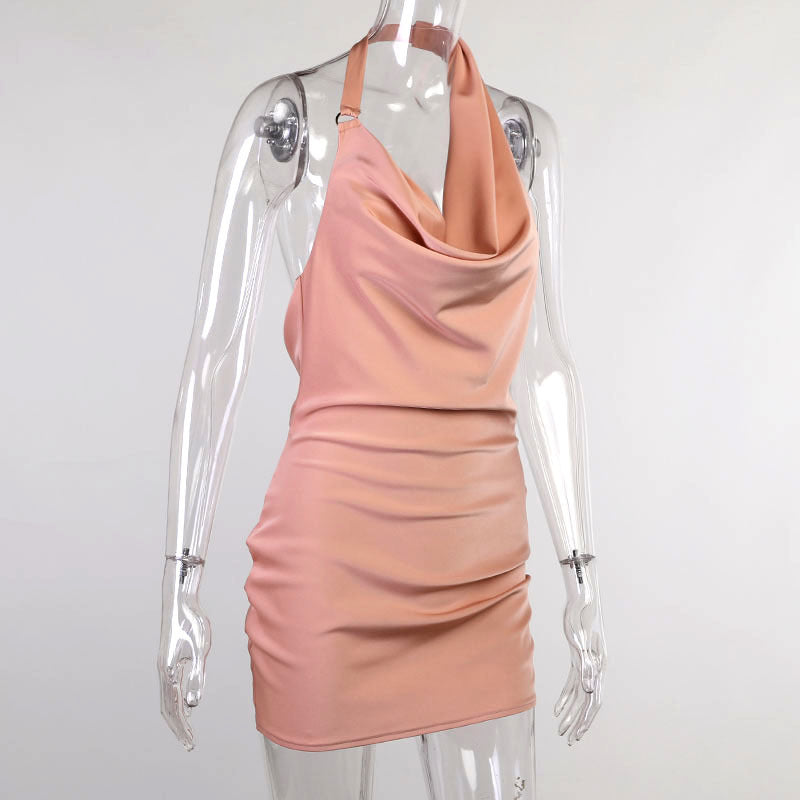 Satin Party Dress V Neck Backless Mini Sleeveless Summer Party Dress NommL