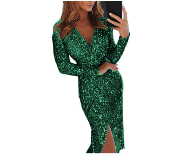 Women Clothes Bodycon Dresses New Ladies Bronzing Long-sleeved NommL