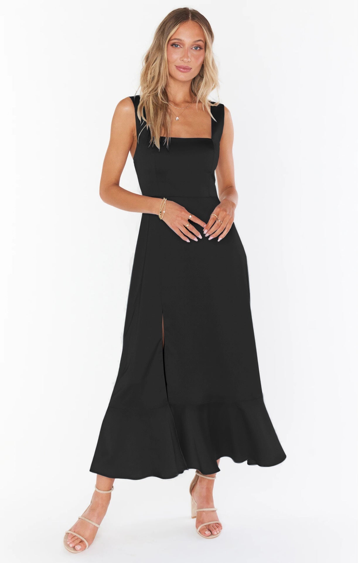 Temperament Suspender Split Dress With Lace-up Design Fashion Summer Ruffled Beach Dresses For Women NommL