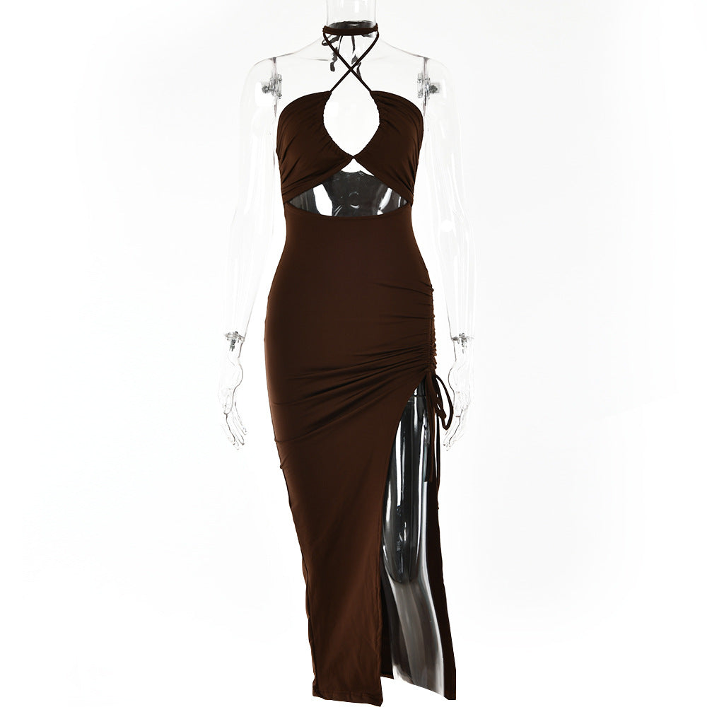 Sexy Halterneck Lace-up Split Dress Summer Y2K Fashion Party Baech Long Dresses For Womens Clotjing NommL