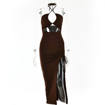 Sexy Halterneck Lace-up Split Dress Summer Y2K Fashion Party Baech Long Dresses For Womens Clotjing NommL