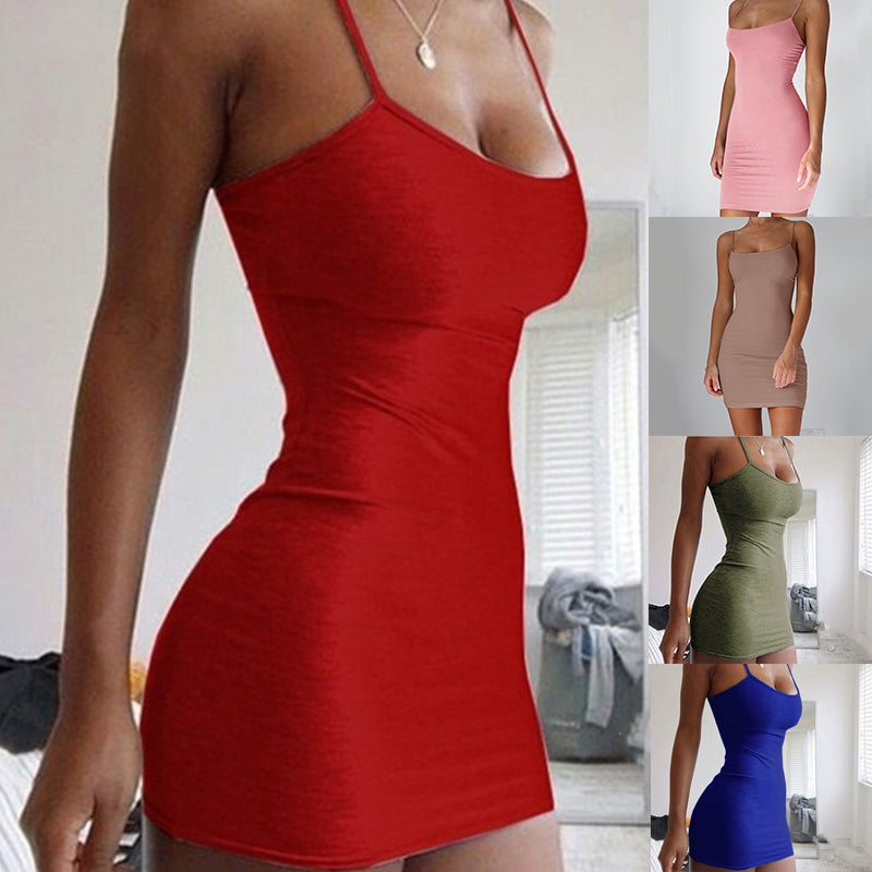 Pure Color Simple Hanging Neck Tight-fitting Hip Skirt NommL