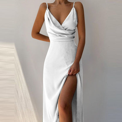 V-neck Slit Sling Dress Summer Fashion Sexy Slim Suspender Dresses For Women Clothing NommL