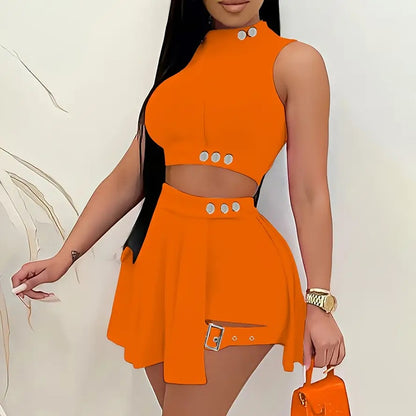 Sleeveless Crop Top And Pleated Mini Skirt