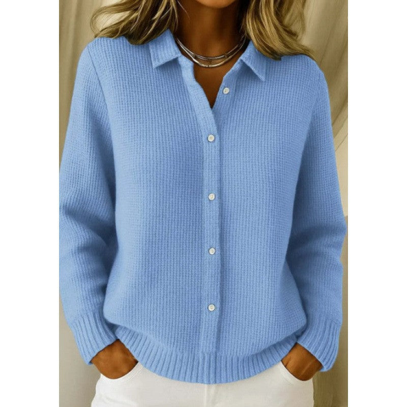 Casual Fashion Button Knitted Lapel Sweater For Women Long Sleeve Knitted Sweaters Tops Winter Jumper NommL
