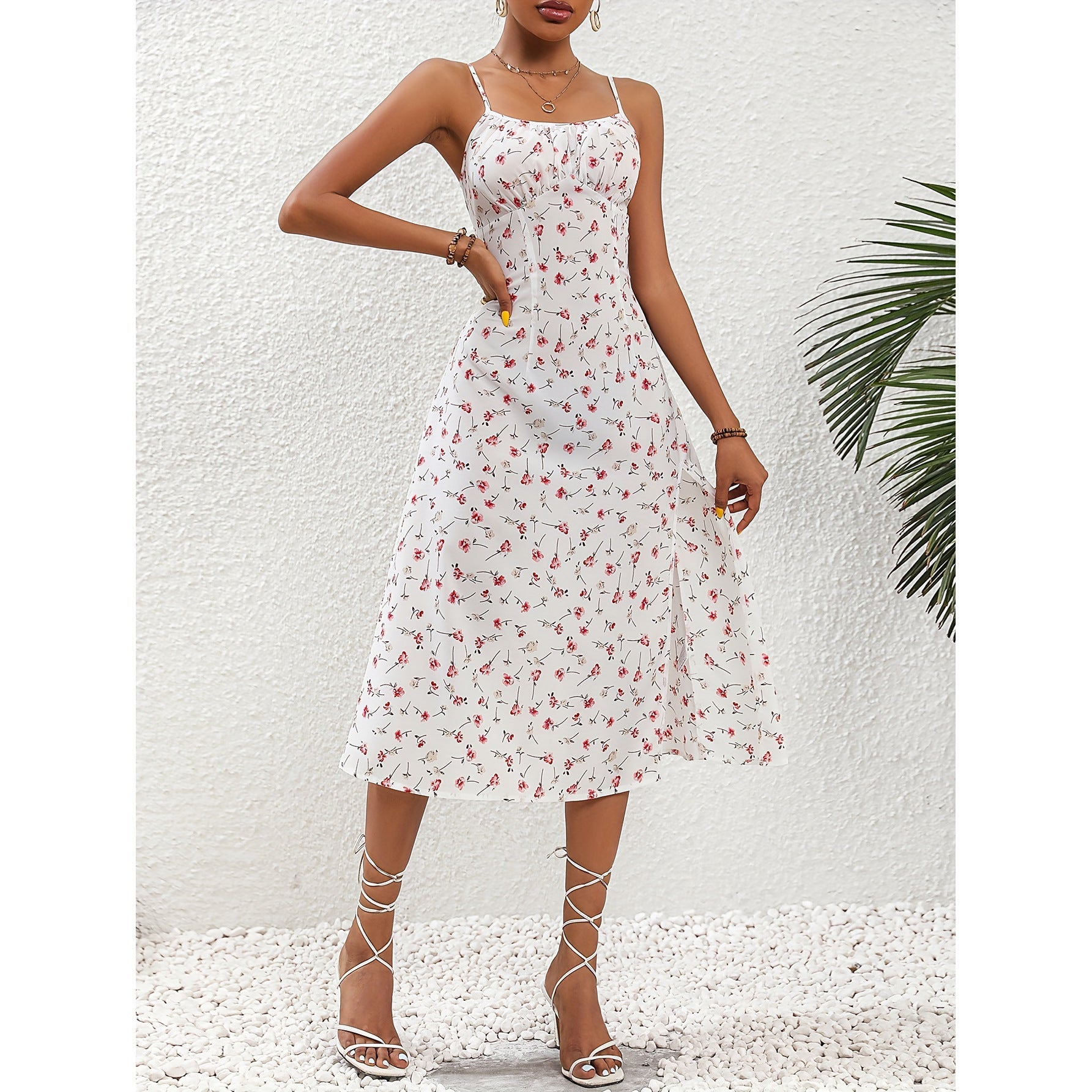 New Polka Dot Print Suspender Dress Summer Sexy Split Long Dresses For Womens Clothing NommL