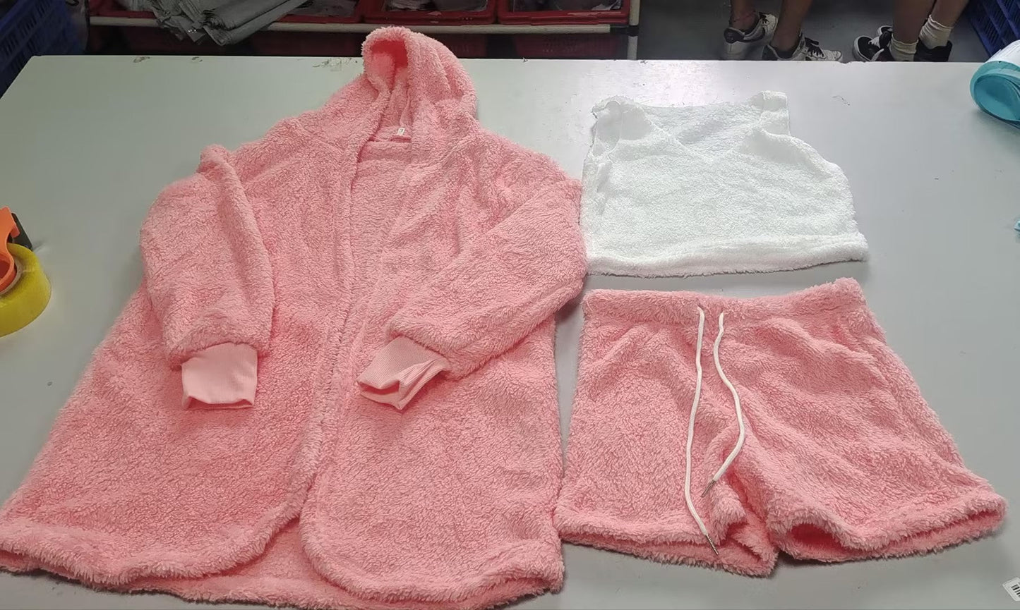 3pcs Womens Clothing Long Sleeve Crop Tank Top And Drawstring Shorts Pajama Set NommL