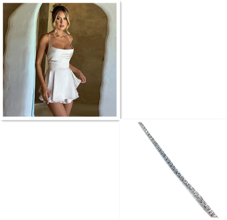 Sexy Suspender Skirt For Women Elegant Slim Strap Satin Backless Lace Up A-Line Short Dress Lady NommL